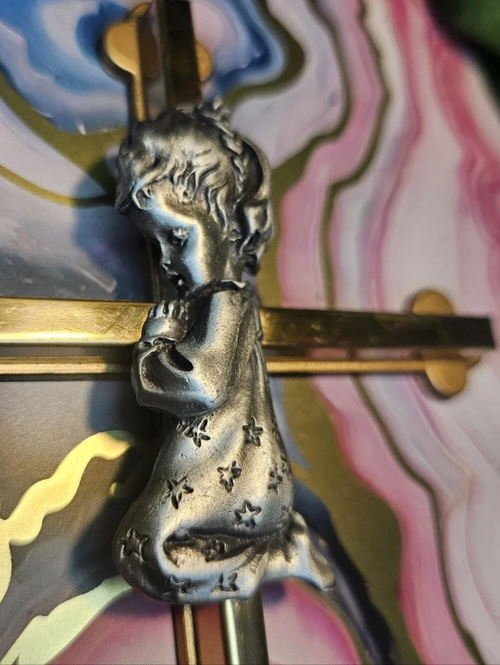 Gorham Gold Tone Wall Cross With Silver Praying Girl Religious Decor 5